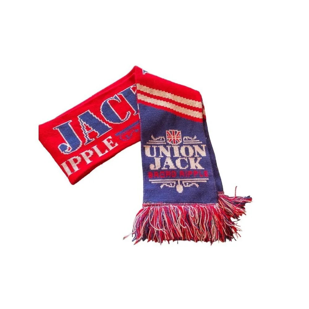 Red White Blue Knit Scarf Muffler Union Jack Broad Ripple One SIze‎